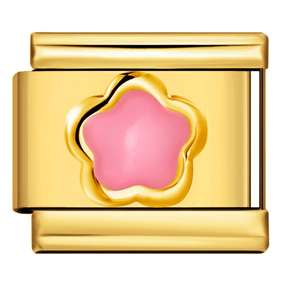 New Petal Stamping Series DIY Italian Module Bracelet Titanium Steel Gold Plated Drip Oil Splicing Strap Chain New Petal Stamping Series DIY Italian Module Bracelet Titanium Steel Gold Plated Drip Oil Splicing Strap Chain