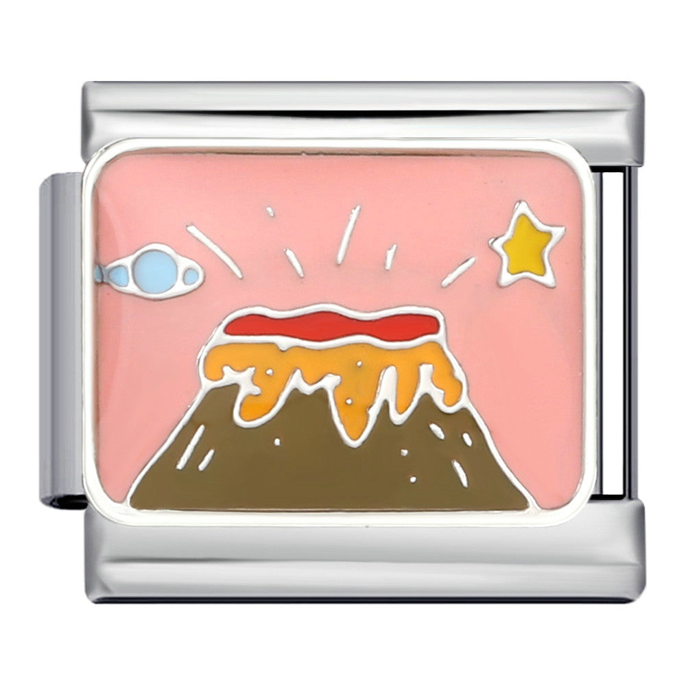 New River, Mountain, Seaside Scenery Italian Module Bracelet with Gold Plating and Oil Dripping DIY Welding Stainless Steel Bracelet New River, Mountain, Seaside Scenery Italian Module Bracelet with Gold Plating and Oil Dripping DIY Welding Stainless Steel Bracelet