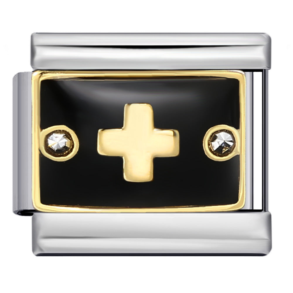 Black Lace Up Diamond Digital Italian Module Bracelet Made of Titanium Steel Welded with Gold Plating and Oil Dripping Free Splicing Bracelet Black Lace Up Diamond Digital Italian Module Bracelet Made of Titanium Steel Welded with Gold Plating and Oil Dripping Free Splicing Bracelet