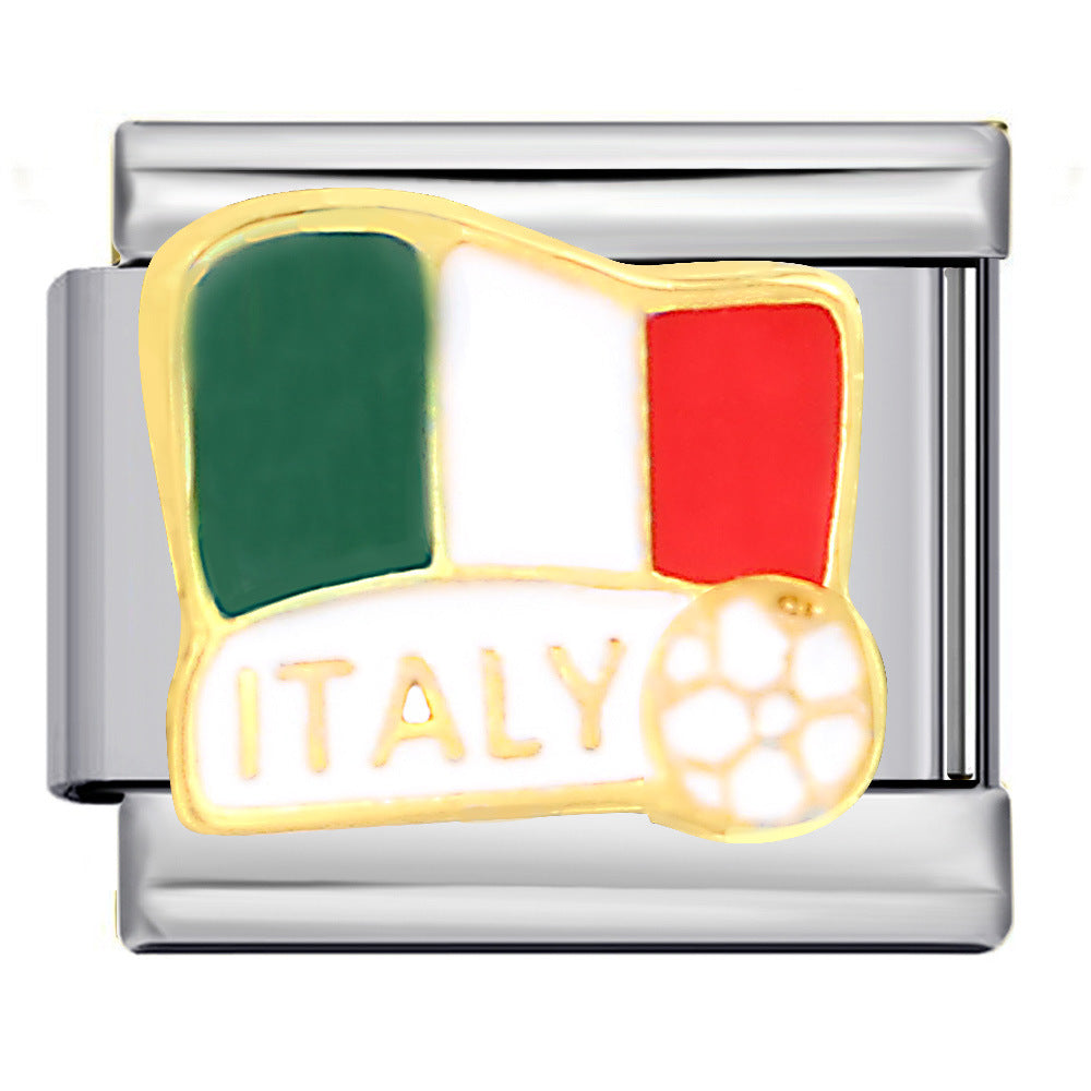 Flag, National Flag, Italian Module, Bracelet, Stainless Steel, Gold-plated, Oil Dripping, Welding Pattern, DIY Bracelet Wholesale Flag, National Flag, Italian Module, Bracelet, Stainless Steel, Gold-plated, Oil Dripping, Welding Pattern, DIY Bracelet Wholesale