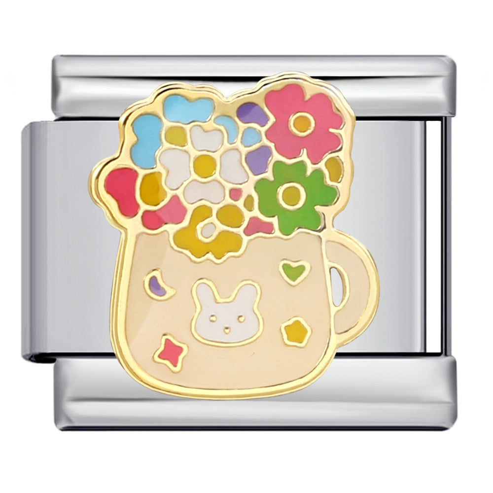 Italian Module Bracelet Flower Series Titanium Steel Drip Oil Welding Pattern DIY Elastic Splicing Fashion Bracelet Italian Module Bracelet Flower Series Titanium Steel Drip Oil Welding Pattern DIY Elastic Splicing Fashion Bracelet