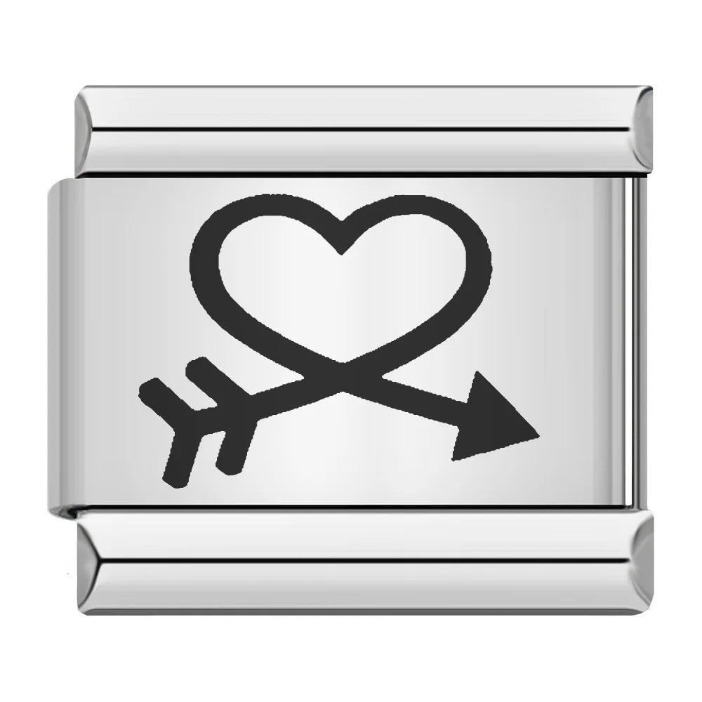 Cross Border Hot Selling Laser Engraving Heart-shaped Series Titanium Steel Handmade DIY Italian Module Bracelet Wholesale Cross Border Hot Selling Laser Engraving Heart-shaped Series Titanium Steel Handmade DIY Italian Module Bracelet Wholesale