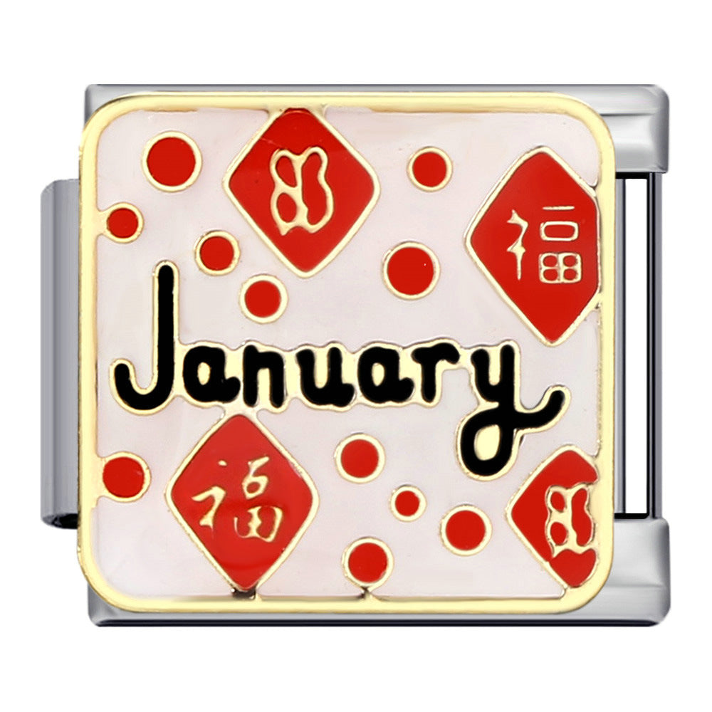 New Month Of The Year Italian Modular Bracelet Titanium Steel Gold Plated Welded Pattern DIY Stretch Splice Watch Band Chain New Month Of The Year Italian Modular Bracelet Titanium Steel Gold Plated Welded Pattern DIY Stretch Splice Watch Band Chain