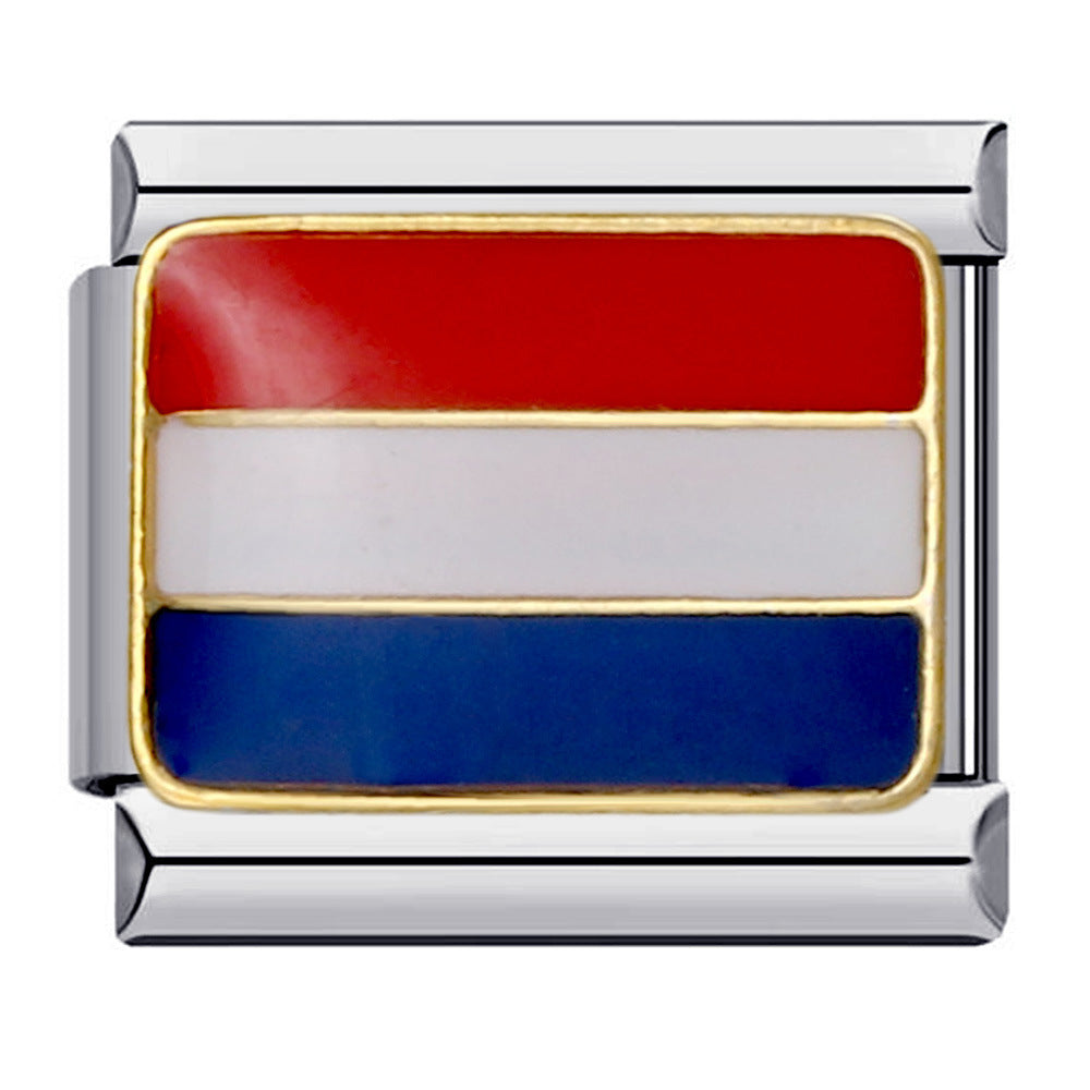 Flag, National Flag, Italian Module, Bracelet, Stainless Steel, Gold-plated, Oil Dripping, Welding Pattern, DIY Bracelet Wholesale Flag, National Flag, Italian Module, Bracelet, Stainless Steel, Gold-plated, Oil Dripping, Welding Pattern, DIY Bracelet Wholesale