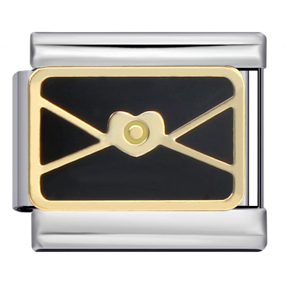 Black Gold Plated Cartoon DIY Italian Modular Bracelet Unique Welded Pattern Stainless Steel Bangle Black Gold Plated Cartoon DIY Italian Modular Bracelet Unique Welded Pattern Stainless Steel Bangle