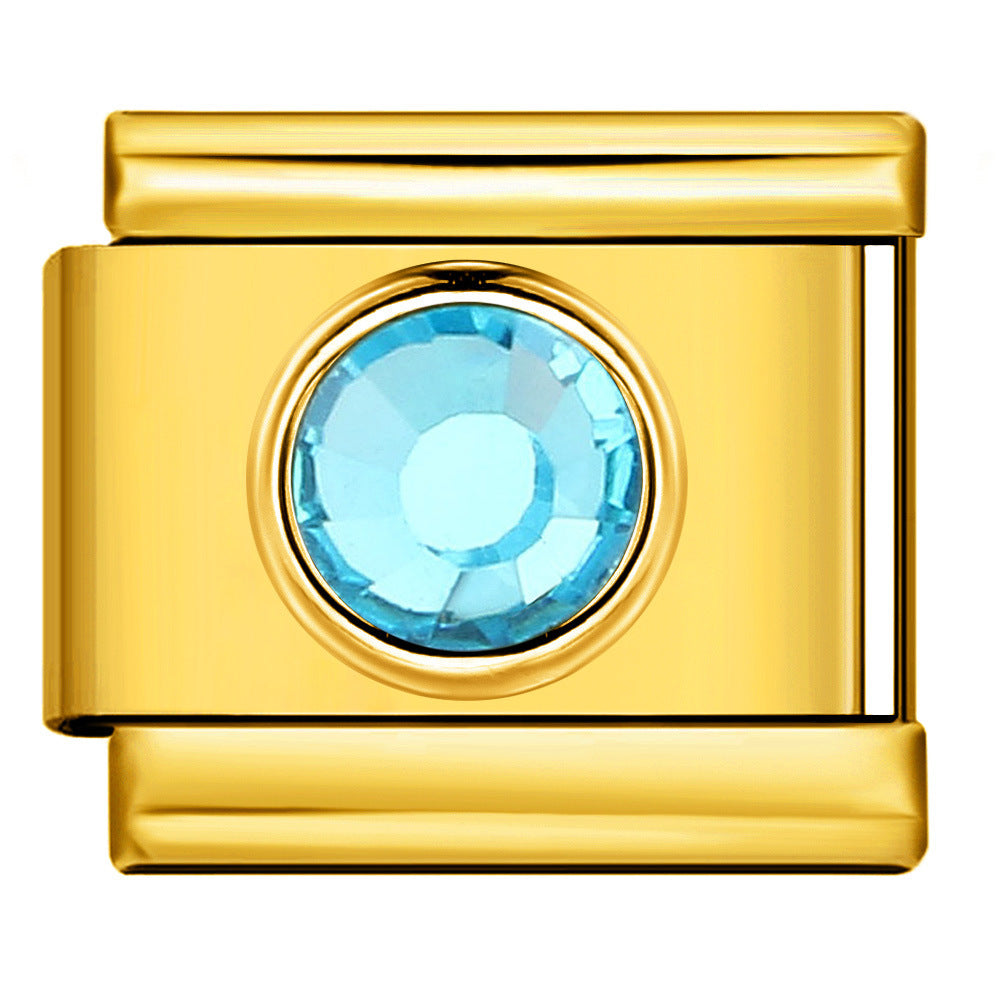 Gold Colored Heart-shaped Circle Diamond Italian Module Bracelet DIY Titanium Steel Welded Elastic Watch Chain Accessory Gold Colored Heart-shaped Circle Diamond Italian Module Bracelet DIY Titanium Steel Welded Elastic Watch Chain Accessory