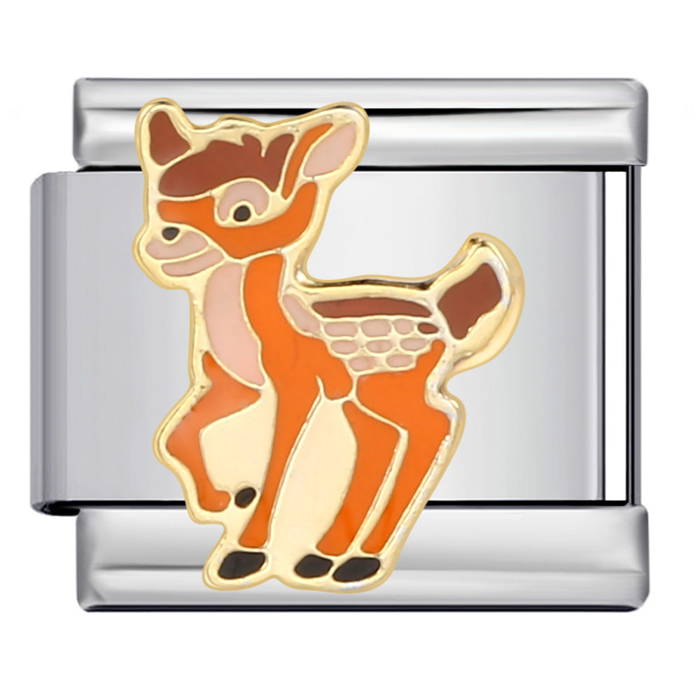 Cross Border Cartoon Animal Series Titanium Steel Welding Drip Oil DIY Bracelet Italian Module Bracelet Accessories Wholesale Cross Border Cartoon Animal Series Titanium Steel Welding Drip Oil DIY Bracelet Italian Module Bracelet Accessories Wholesale