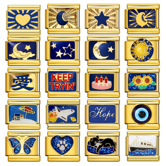 Gold Bottom Star Moon Blue Italian Module Bracelet DIY Jewelry Creative Accessories Detachable Titanium Steel Strap Chain