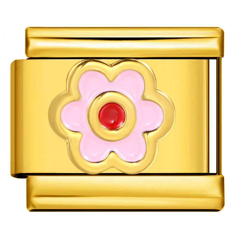 Color Drip Oil Petal Stamping Series DIY Italian Module Bracelet Titanium Steel Gold Plated Elastic Splicing Bracelet Color Drip Oil Petal Stamping Series DIY Italian Module Bracelet Titanium Steel Gold Plated Elastic Splicing Bracelet