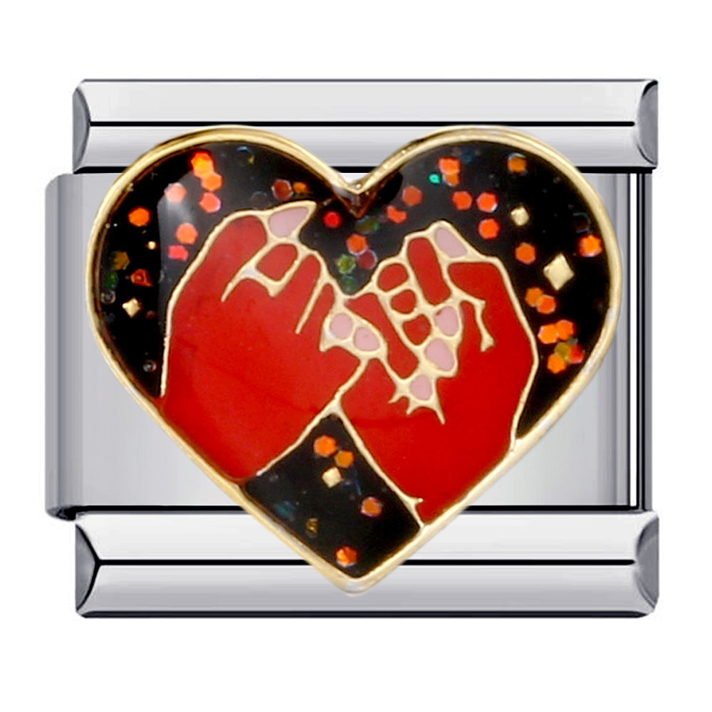 Romantic Valentine's Day Sweet Series Italian Module Bracelet Titanium Steel Welding Drip Oil Pattern DIY Bracelet Romantic Valentine's Day Sweet Series Italian Module Bracelet Titanium Steel Welding Drip Oil Pattern DIY Bracelet