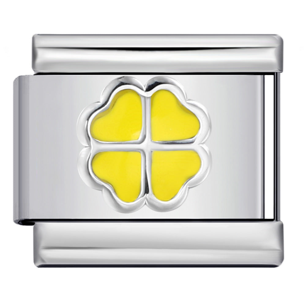 Color Dripping Oil Clover Module Bracelet Stainless Steel Stamping Pattern DIY Elastic Bracelet Accessories Wholesale Color Dripping Oil Clover Module Bracelet Stainless Steel Stamping Pattern DIY Elastic Bracelet Accessories Wholesale