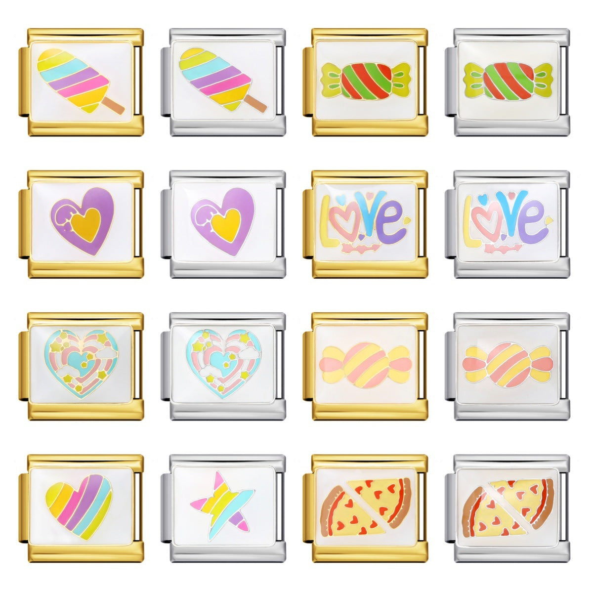 Gold and Silver Bottom Colorful Pattern Italian Module Bracelet Titanium Steel Welding Drip Oil DIY Bracelet Girlfriend Gift for Girls Gold and Silver Bottom Colorful Pattern Italian Module Bracelet Titanium Steel Welding Drip Oil DIY Bracelet Girlfriend Gift for Girls