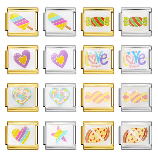 Gold and Silver Bottom Colorful Pattern Italian Module Bracelet Titanium Steel Welding Drip Oil DIY Bracelet Girlfriend Gift for Girls