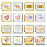 Gold and Silver Bottom Colorful Pattern Italian Module Bracelet Titanium Steel Welding Drip Oil DIY Bracelet Girlfriend Gift for Girls Gold and Silver Bottom Colorful Pattern Italian Module Bracelet Titanium Steel Welding Drip Oil DIY Bracelet Girlfriend Gift for Girls