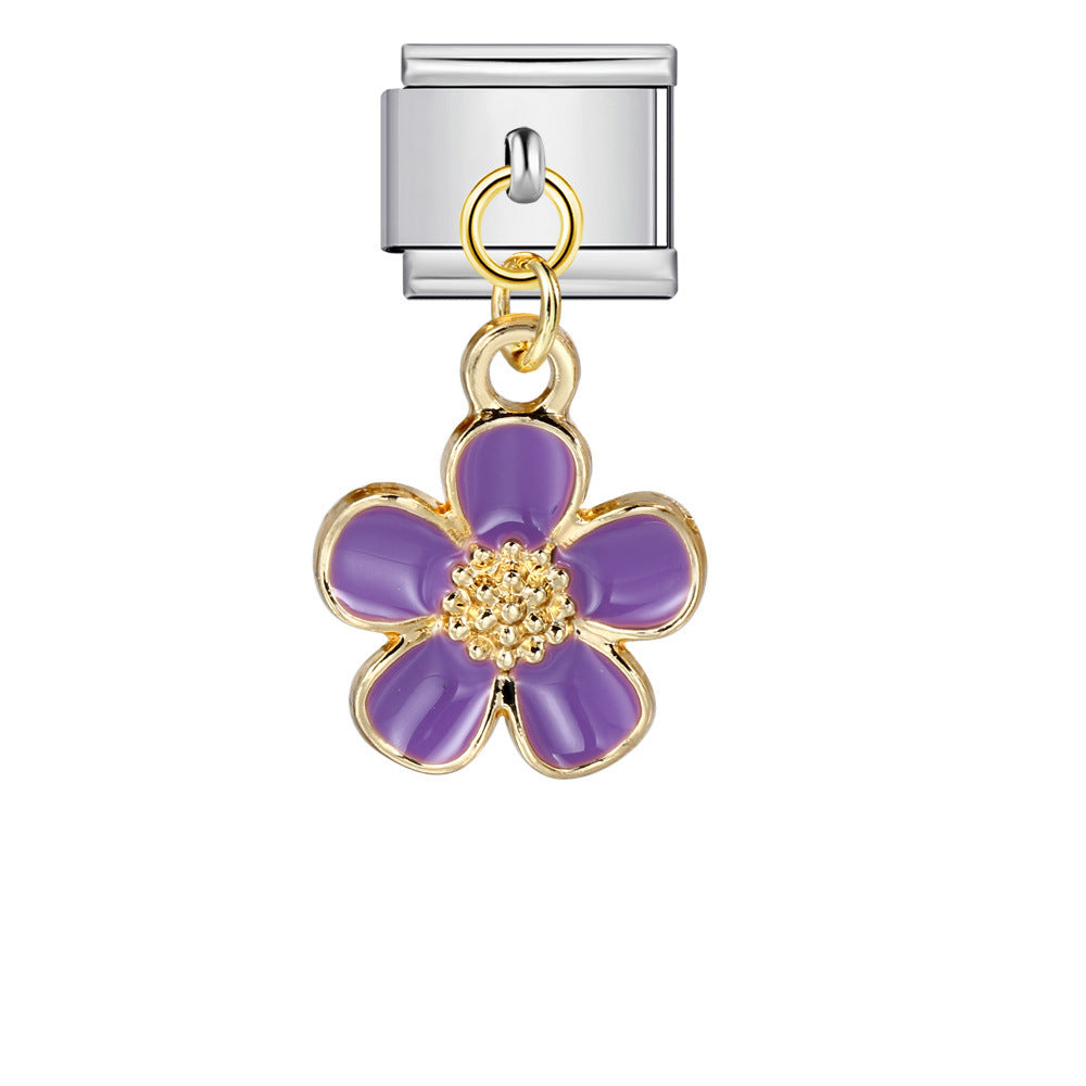 Italian Charm Module Bracelet Single Flower Handmade Pendant Titanium Steel Strap Chain Italian Charm Module Bracelet Single Flower Handmade Pendant Titanium Steel Strap Chain