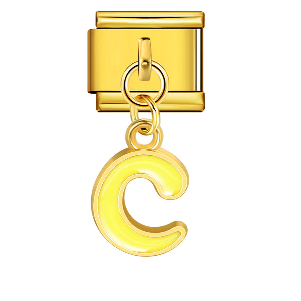 Gold Background, Colorful Oil Dripping Letters, Italian Module Bracelet, Titanium Steel Welded Hook, Fashionable and Simple Wristband Accessory Gold Background, Colorful Oil Dripping Letters, Italian Module Bracelet, Titanium Steel Welded Hook, Fashionable and Simple Wristband Accessory