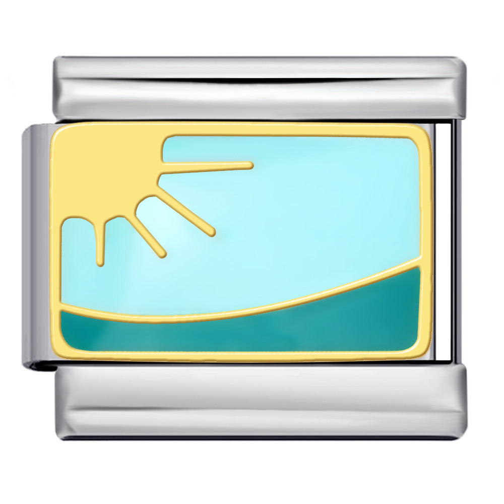 New River, Mountain, Seaside Scenery Italian Module Bracelet with Gold Plating and Oil Dripping DIY Welding Stainless Steel Bracelet New River, Mountain, Seaside Scenery Italian Module Bracelet with Gold Plating and Oil Dripping DIY Welding Stainless Steel Bracelet