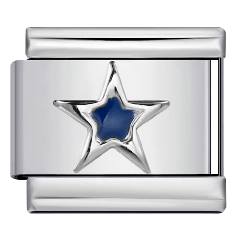 New Titanium Steel Pentagram Eye Italian Module Bracelet Stamped Pattern Drip Oil DIY Elastic Strap Chain New Titanium Steel Pentagram Eye Italian Module Bracelet Stamped Pattern Drip Oil DIY Elastic Strap Chain