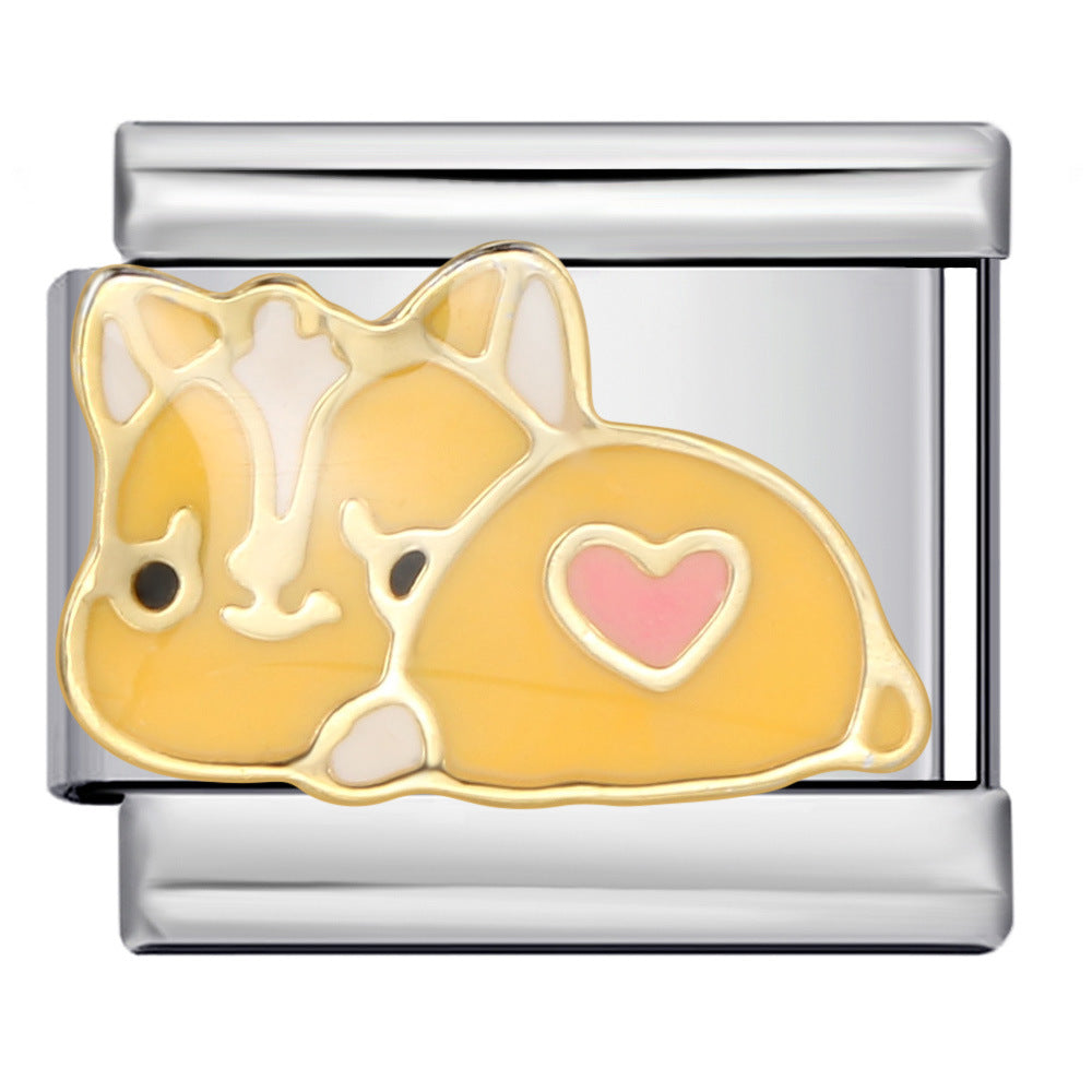 Cute Husky Corgi Shepherd Dog Pet Dog Series Titanium Steel Welded Gold Plated Oil Dripping Italian Module Bracelet Cute Husky Corgi Shepherd Dog Pet Dog Series Titanium Steel Welded Gold Plated Oil Dripping Italian Module Bracelet