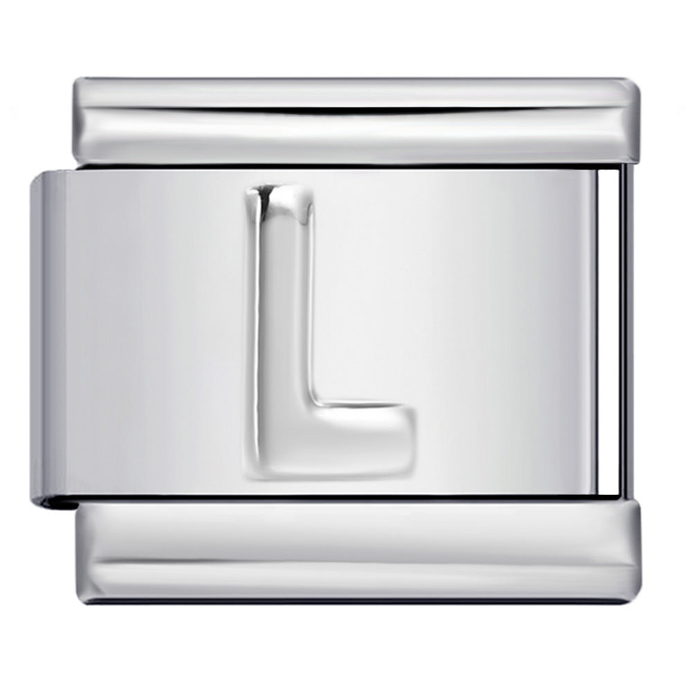 Italian Stainless Steel Silver Raised 26 Letter DIY Module Bracelet with Free Splicing Elastic Watch Strap Italian Stainless Steel Silver Raised 26 Letter DIY Module Bracelet with Free Splicing Elastic Watch Strap