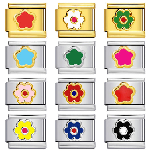 Color Drip Oil Petal Stamping Series DIY Italian Module Bracelet Titanium Steel Gold Plated Elastic Splicing Bracelet