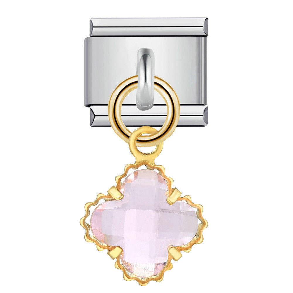 Single Silver Bottom Flower Pendant Italian Module Bracelet Stainless Steel Gold Plated Drip Oil DIY Hook Bracelet Single Silver Bottom Flower Pendant Italian Module Bracelet Stainless Steel Gold Plated Drip Oil DIY Hook Bracelet