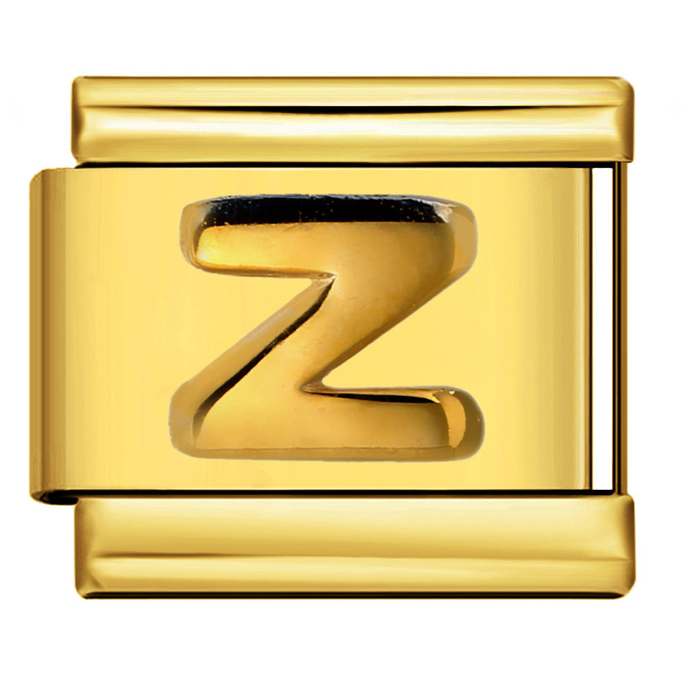 Golden Convex Letter Series Italian Module Bracelet Titanium Steel Stamping DIY Elastic Splicing Bracelet Accessories Golden Convex Letter Series Italian Module Bracelet Titanium Steel Stamping DIY Elastic Splicing Bracelet Accessories