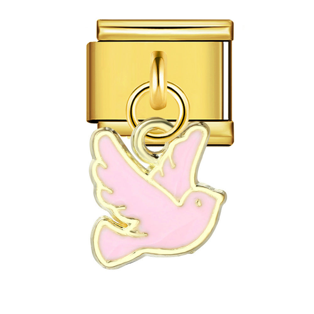 Charm Pendant Hook Style Italian Module Bracelet Titanium Steel Drip Oil Pattern DIY Bracelet Gift for Girls Charm Pendant Hook Style Italian Module Bracelet Titanium Steel Drip Oil Pattern DIY Bracelet Gift for Girls