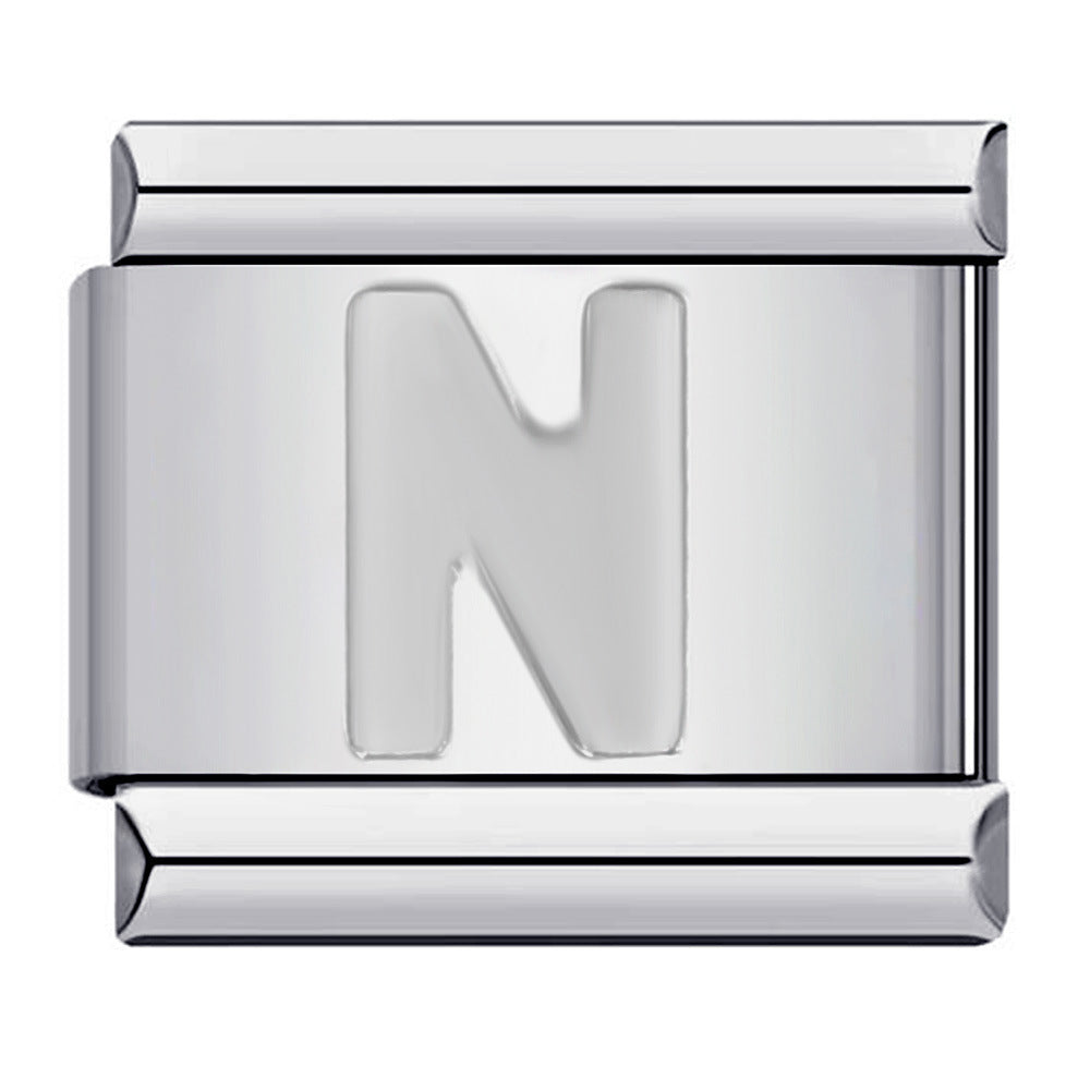 New Titanium Steel Silver Concave Surface 26 English Letters Italian Module Bracelet DIY Strap Chain Accessories Wholesale New Titanium Steel Silver Concave Surface 26 English Letters Italian Module Bracelet DIY Strap Chain Accessories Wholesale