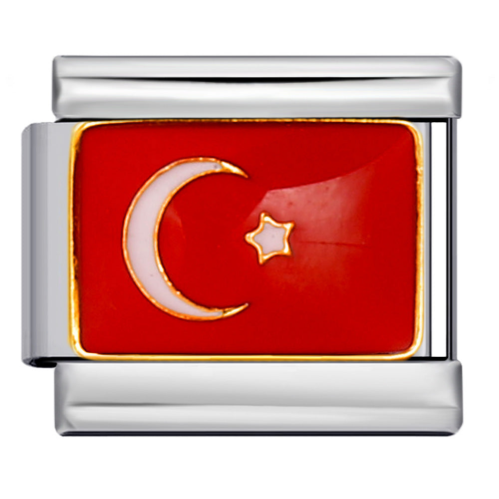 Flag, National Flag, Italian Module, Bracelet, Stainless Steel, Gold-plated, Oil Dripping, Welding Pattern, DIY Bracelet Wholesale Flag, National Flag, Italian Module, Bracelet, Stainless Steel, Gold-plated, Oil Dripping, Welding Pattern, DIY Bracelet Wholesale