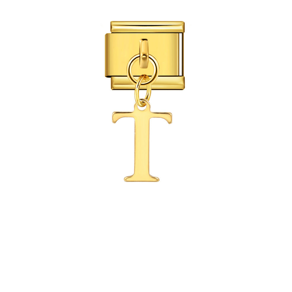 Gold Simplified Letter Italian Module Bracelet Stainless Steel Handmade Hook DIY Splicing Assembly Bracelet Gold Simplified Letter Italian Module Bracelet Stainless Steel Handmade Hook DIY Splicing Assembly Bracelet