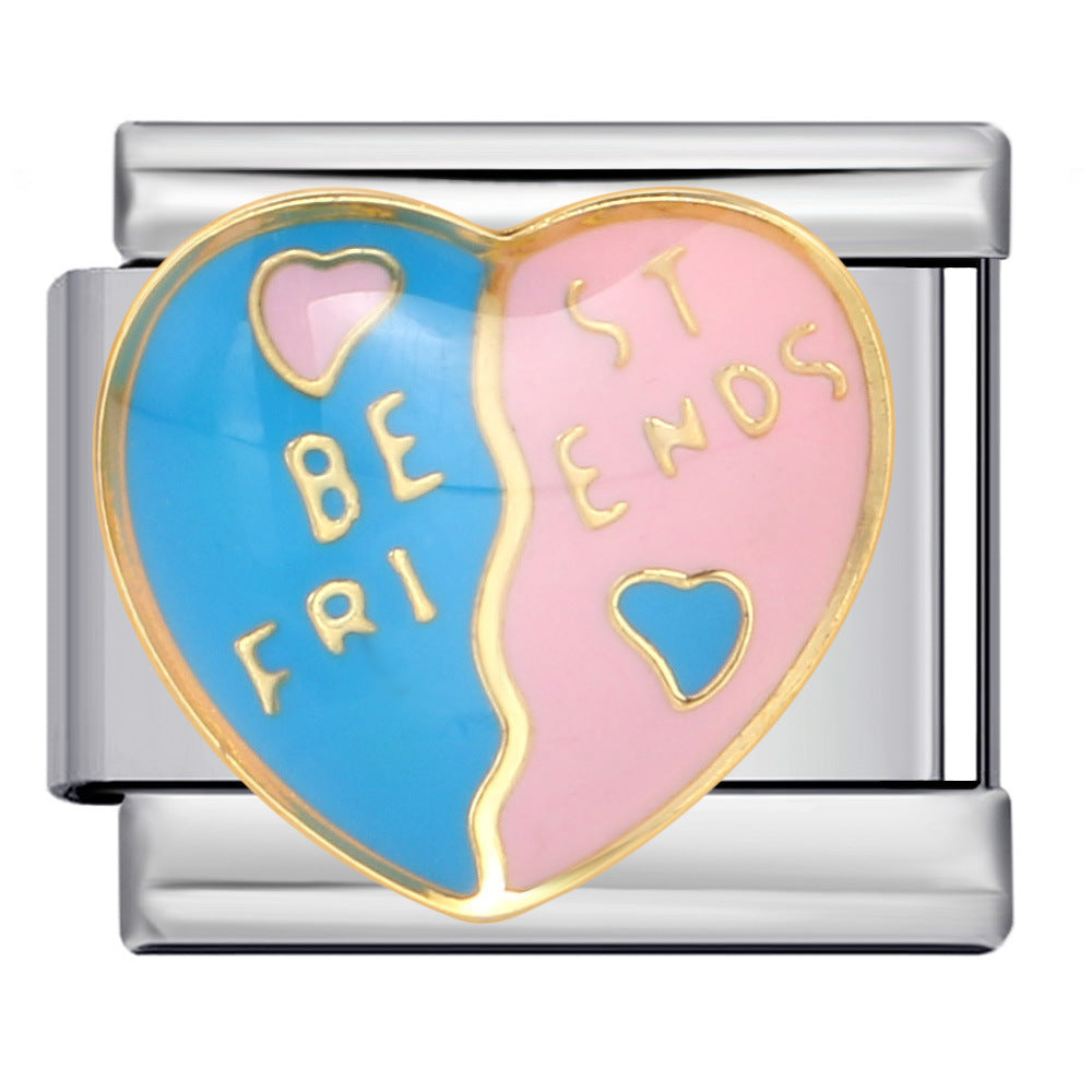 Colorful Drip Oil Love Element Italian Module Bracelet Welding Pattern DIY Elastic Splicing Stainless Steel Bracelet Colorful Drip Oil Love Element Italian Module Bracelet Welding Pattern DIY Elastic Splicing Stainless Steel Bracelet