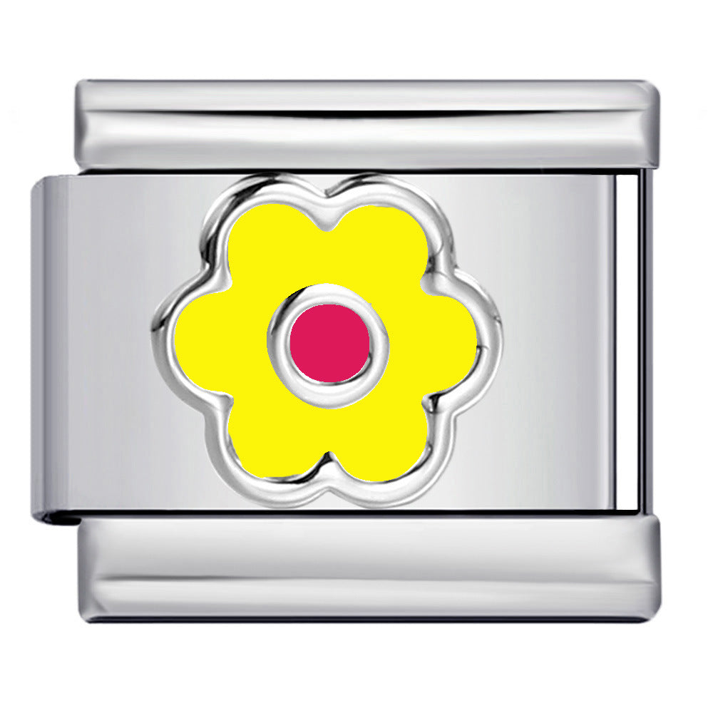 Color Drip Oil Petal Stamping Series DIY Italian Module Bracelet Titanium Steel Gold Plated Elastic Splicing Bracelet Color Drip Oil Petal Stamping Series DIY Italian Module Bracelet Titanium Steel Gold Plated Elastic Splicing Bracelet