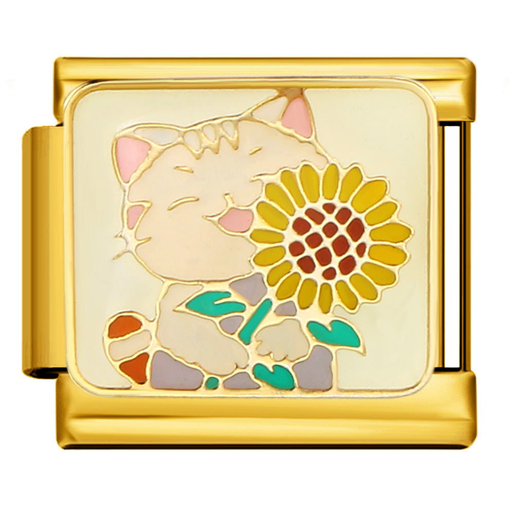 Italian Module Bracelet DIY Titanium Steel All Gold Welding Drip Oil Pattern Elastic Splicing Bracelet Accessory Italian Module Bracelet DIY Titanium Steel All Gold Welding Drip Oil Pattern Elastic Splicing Bracelet Accessory