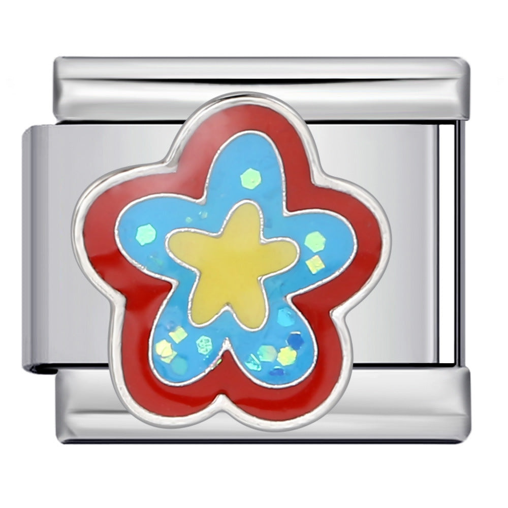 Italian Module Bracelet Flower Series Titanium Steel Drip Oil Welding Pattern DIY Elastic Splicing Fashion Bracelet Italian Module Bracelet Flower Series Titanium Steel Drip Oil Welding Pattern DIY Elastic Splicing Fashion Bracelet