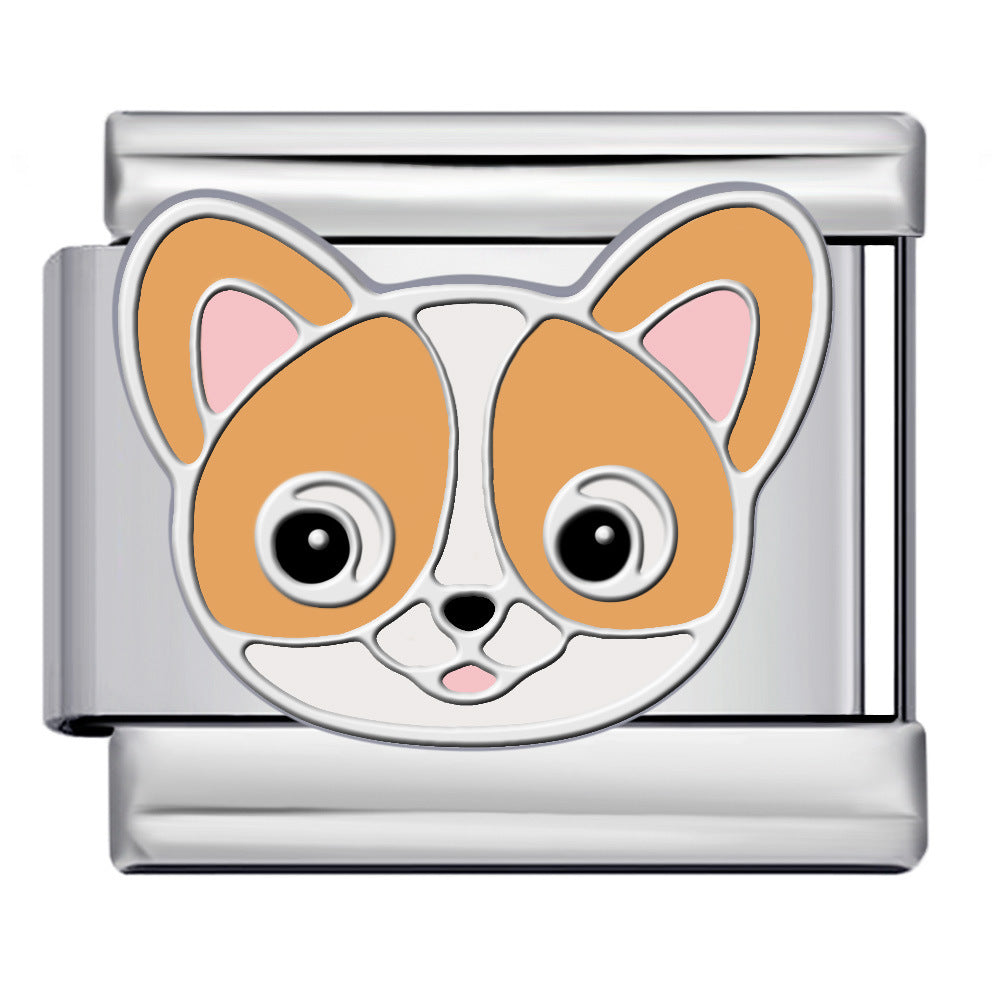 Cute Cartoon Dog Cute Pet Series Titanium Steel Welding Drip Oil DIY Italian Module Bracelet Accessories Cute Cartoon Dog Cute Pet Series Titanium Steel Welding Drip Oil DIY Italian Module Bracelet Accessories