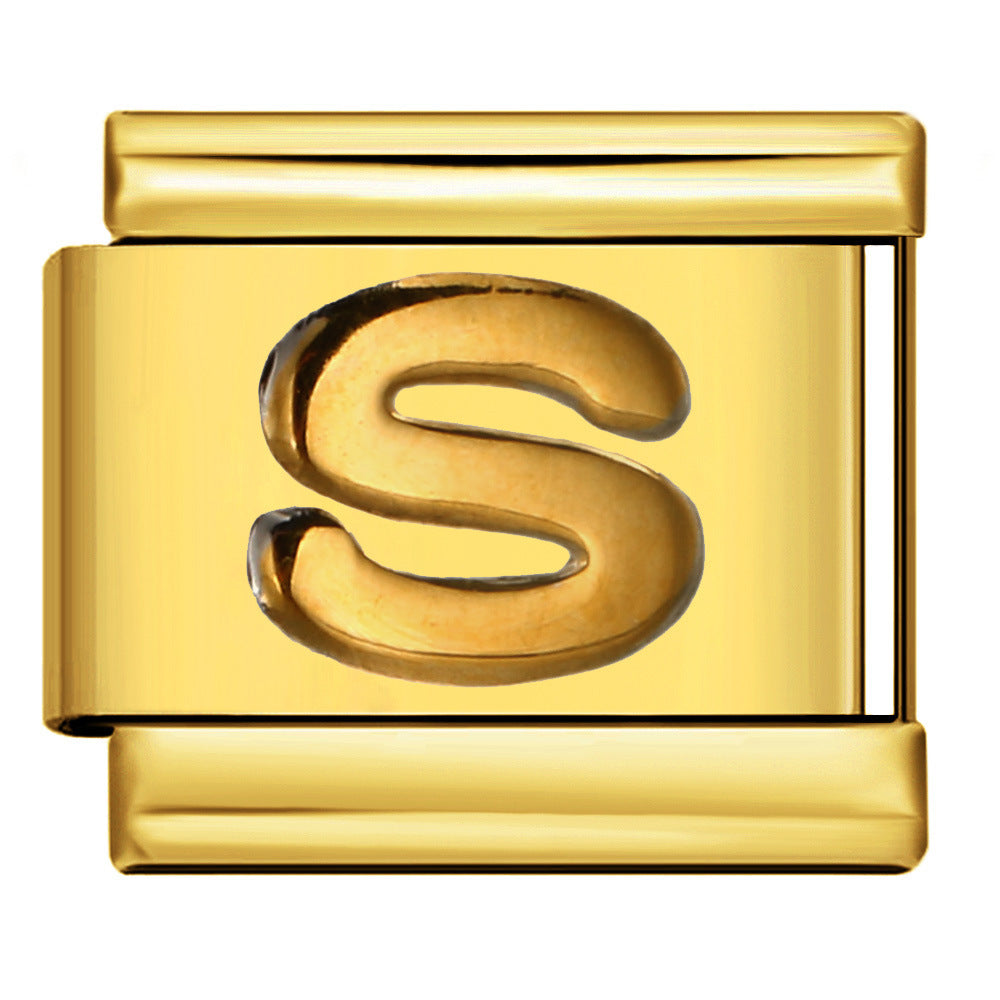 Golden Convex Letter Series Italian Module Bracelet Titanium Steel Stamping DIY Elastic Splicing Bracelet Accessories Golden Convex Letter Series Italian Module Bracelet Titanium Steel Stamping DIY Elastic Splicing Bracelet Accessories