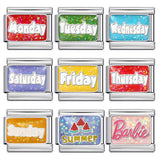 Sparkling Powder Series English Week Italian Module Bracelet Titanium Steel Welding DIY Splicing Elastic Bracelet Sparkling Powder Series English Week Italian Module Bracelet Titanium Steel Welding DIY Splicing Elastic Bracelet