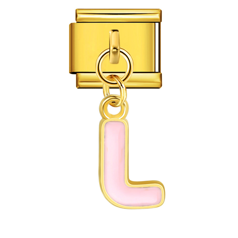 Gold Background, Colorful Oil Dripping Letters, Italian Module Bracelet, Titanium Steel Welded Hook, Fashionable and Simple Wristband Accessory Gold Background, Colorful Oil Dripping Letters, Italian Module Bracelet, Titanium Steel Welded Hook, Fashionable and Simple Wristband Accessory