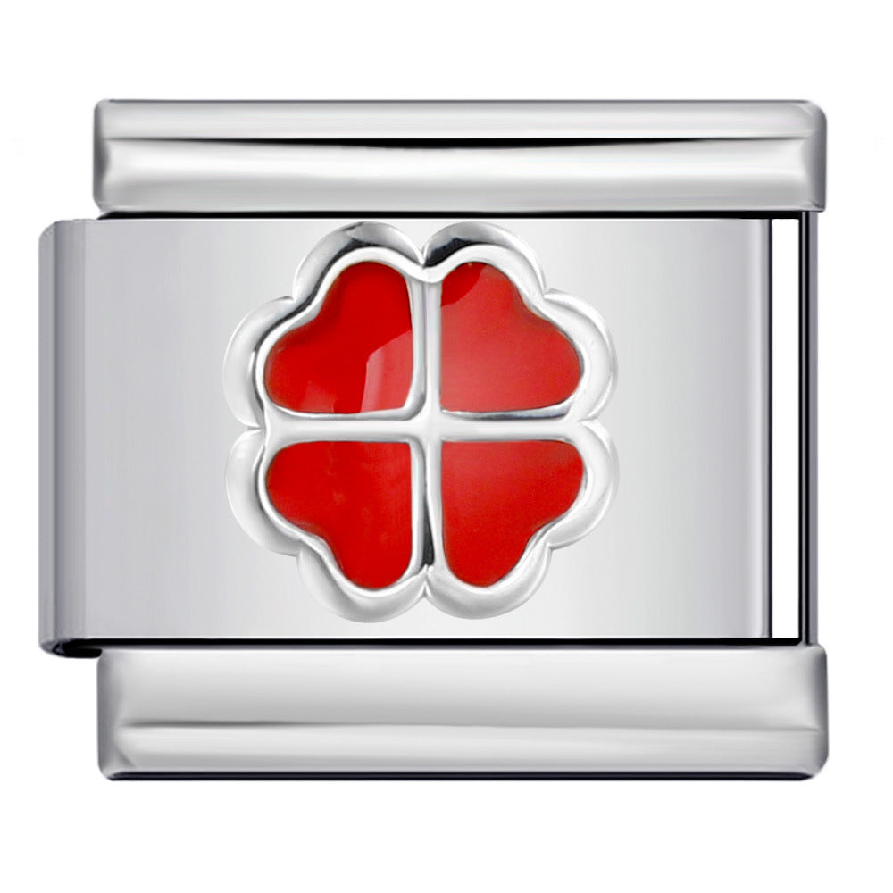 Color Dripping Oil Clover Module Bracelet Stainless Steel Stamping Pattern DIY Elastic Bracelet Accessories Wholesale Color Dripping Oil Clover Module Bracelet Stainless Steel Stamping Pattern DIY Elastic Bracelet Accessories Wholesale