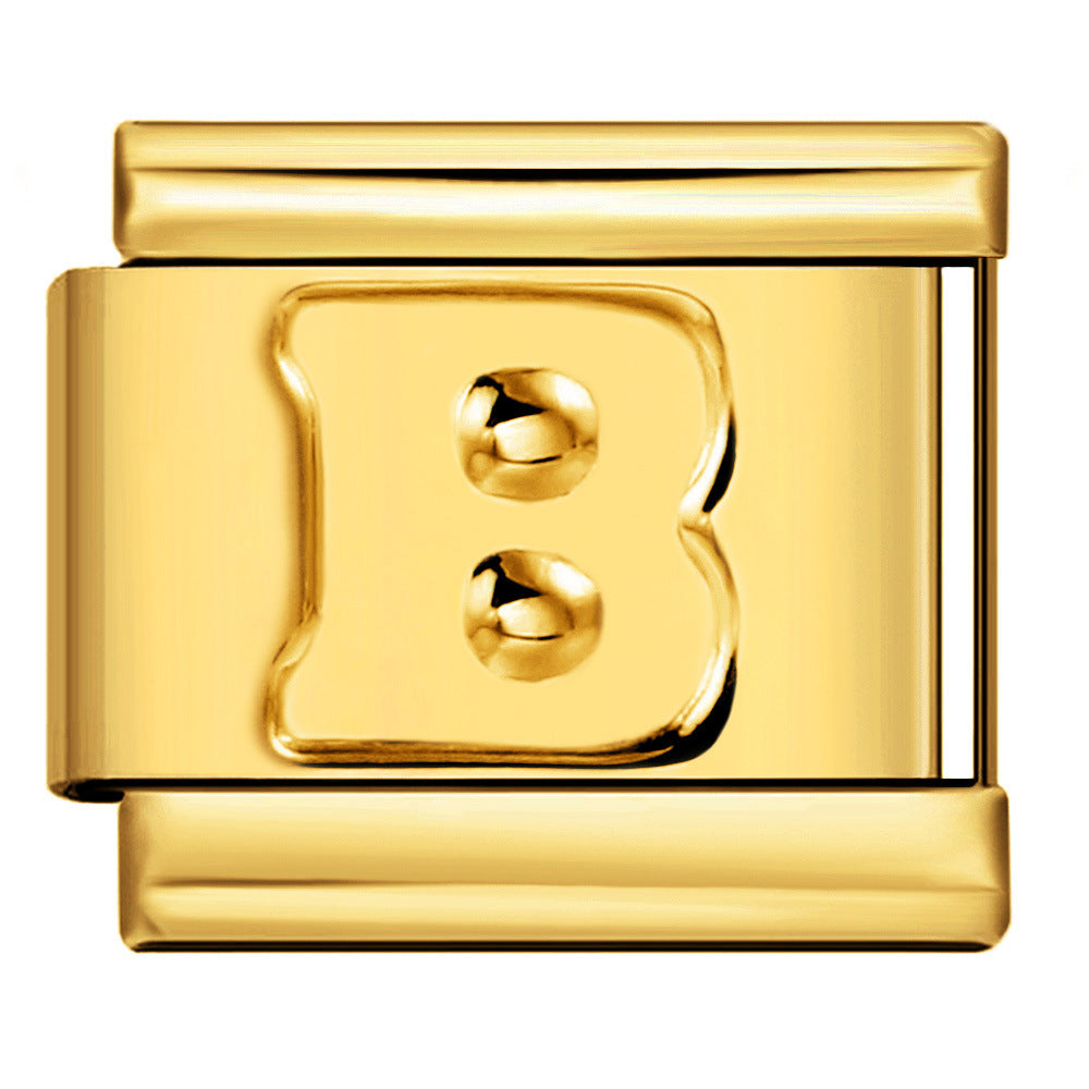 Golden Concave Letter Series Italian Module Bracelet Titanium Steel Stamping DIY Elastic Splicing Bracelet Accessories Golden Concave Letter Series Italian Module Bracelet Titanium Steel Stamping DIY Elastic Splicing Bracelet Accessories