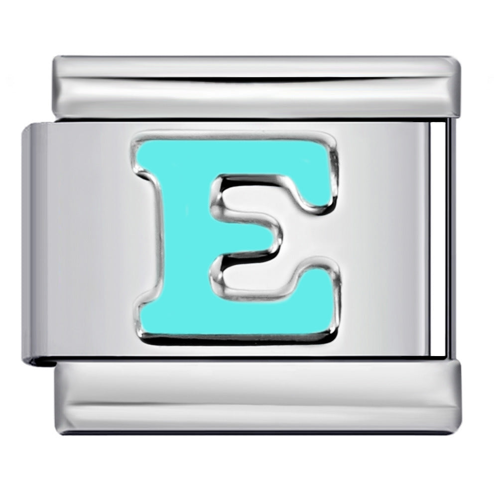 New Titanium Steel Sky Blue English Letter Series DIY Elastic Bracelet Accessories Italian Module Bracelet Alphebat New Titanium Steel Sky Blue English Letter Series DIY Elastic Bracelet Accessories Italian Module Bracelet Alphebat