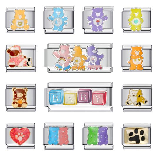 Classic Cute Bear Italian Module Bracelet Stainless Steel Welding Pattern DIY Elastic Splicing Bracelet