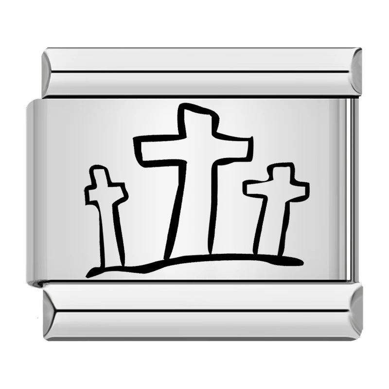 Titanium Steel Laser Engraved Cross Italian Module Bracelet DIY Watch Strap Chain Italian Charms Titanium Steel Laser Engraved Cross Italian Module Bracelet DIY Watch Strap Chain Italian Charms