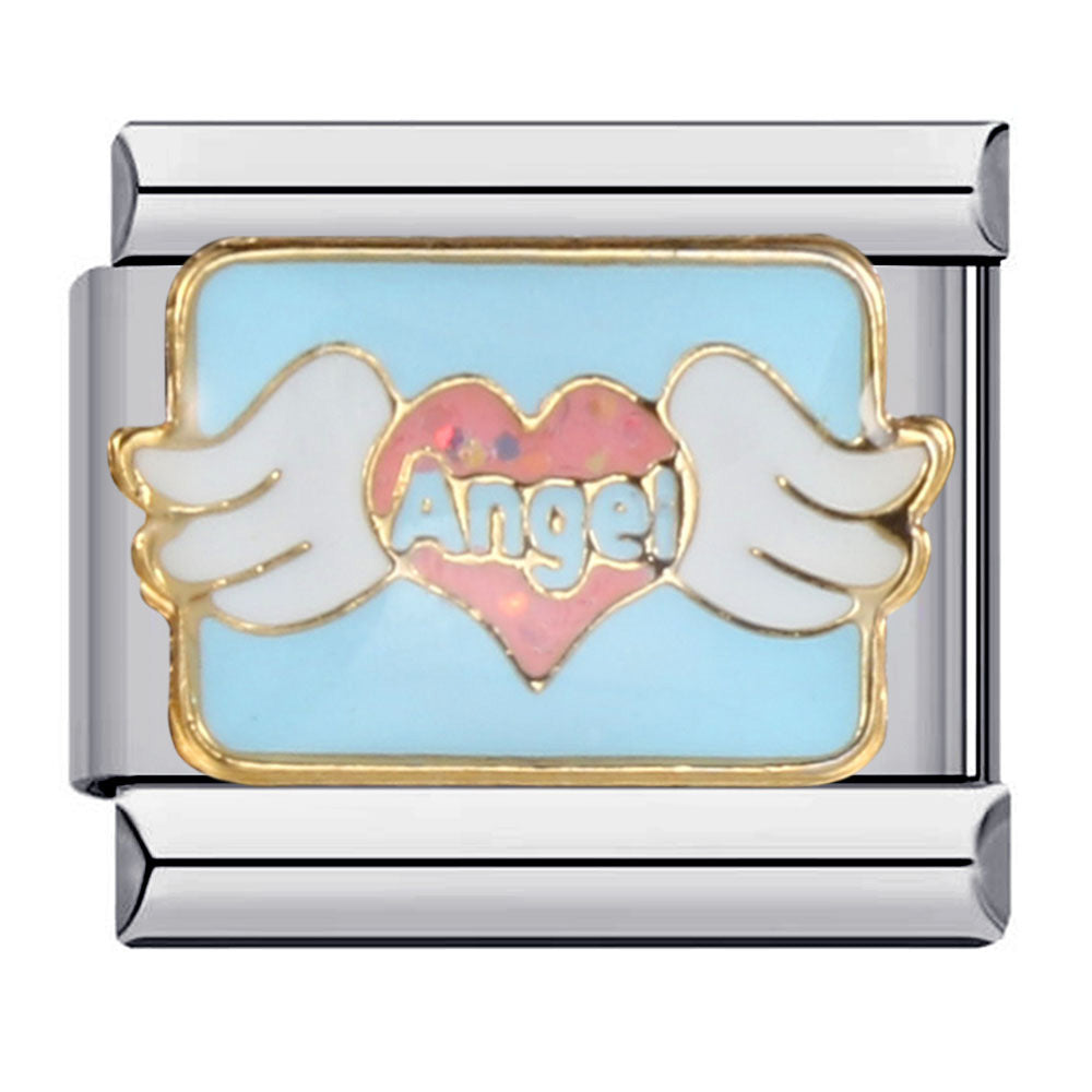 Photo Style Italian Module Bracelet with Angel Pattern Titanium Steel Welding, Gold Plating, Oil Dripping DIY Splicing Bracelet Photo Style Italian Module Bracelet with Angel Pattern Titanium Steel Welding, Gold Plating, Oil Dripping DIY Splicing Bracelet