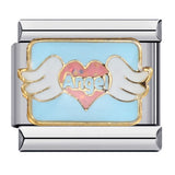 Photo Style Italian Module Bracelet with Angel Pattern Titanium Steel Welding, Gold Plating, Oil Dripping DIY Splicing Bracelet Photo Style Italian Module Bracelet with Angel Pattern Titanium Steel Welding, Gold Plating, Oil Dripping DIY Splicing Bracelet