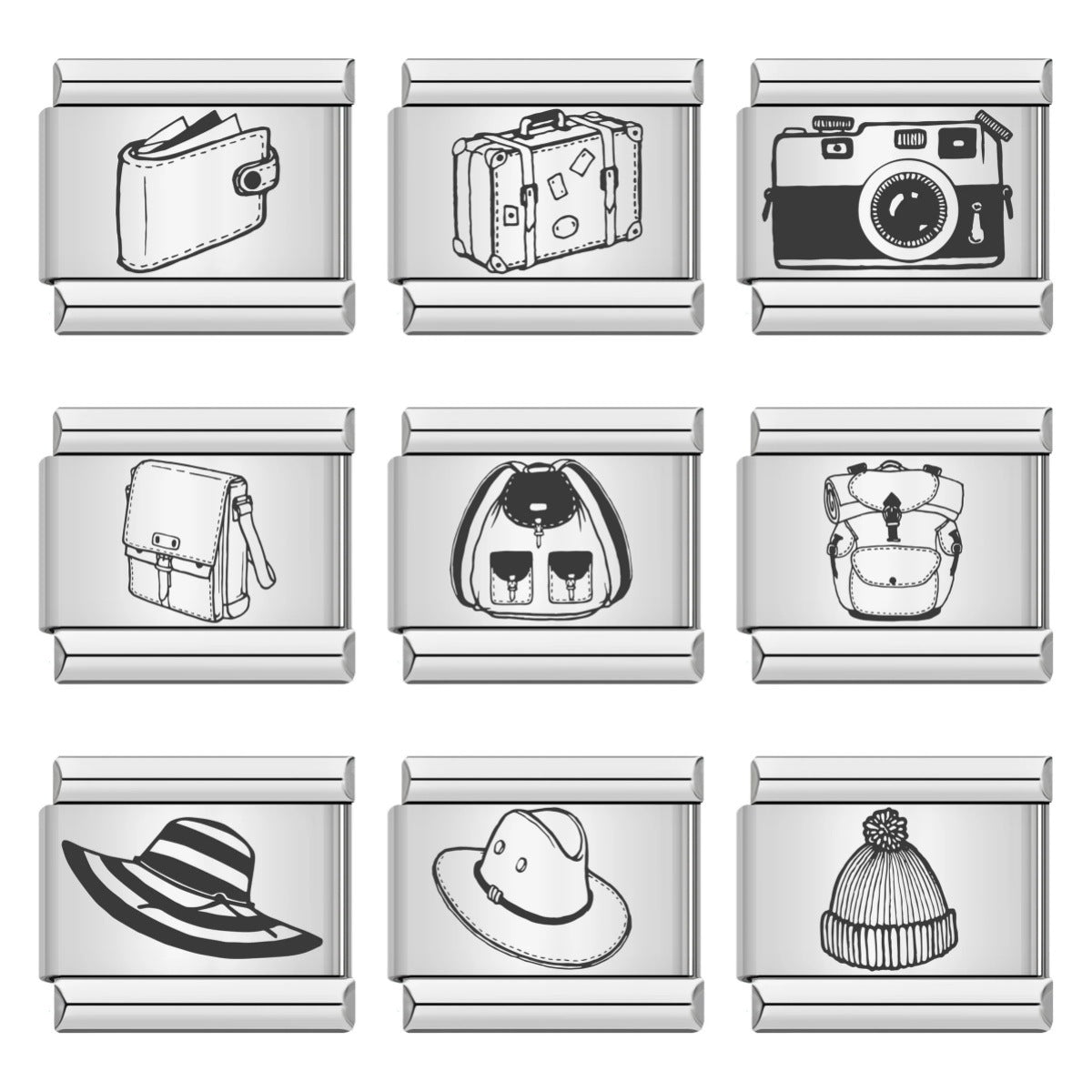 New Hat Backpack Pattern Italian Module Bracelet Titanium Steel Laser Carving DIY Strap Chain Wholesale New Hat Backpack Pattern Italian Module Bracelet Titanium Steel Laser Carving DIY Strap Chain Wholesale