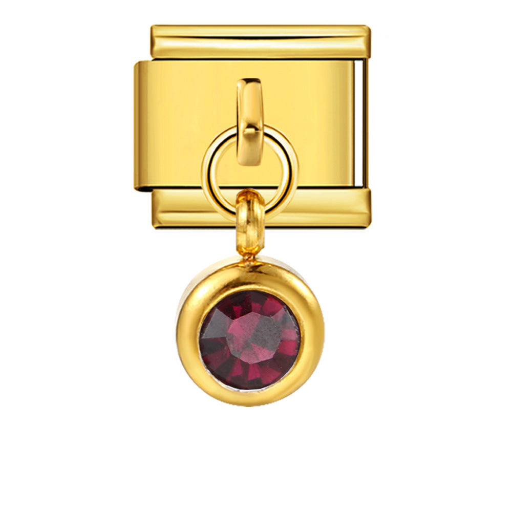 Colorful Birthstone Gold and Silver Base Circular Pendant, Italian Module Bracelet, Titanium Steel Hook, Fashionable and Versatile Bracelet Colorful Birthstone Gold and Silver Base Circular Pendant, Italian Module Bracelet, Titanium Steel Hook, Fashionable and Versatile Bracelet