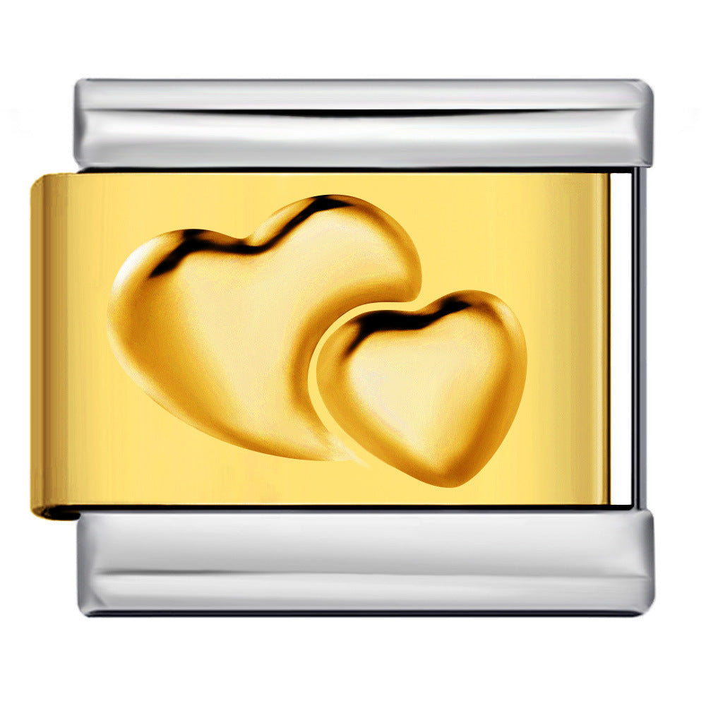 Gold and Silver Stamping Pattern Italian Module Bracelet Titanium Steel Drip Oil DIY Splicing Bracelet Wholesale Gold and Silver Stamping Pattern Italian Module Bracelet Titanium Steel Drip Oil DIY Splicing Bracelet Wholesale