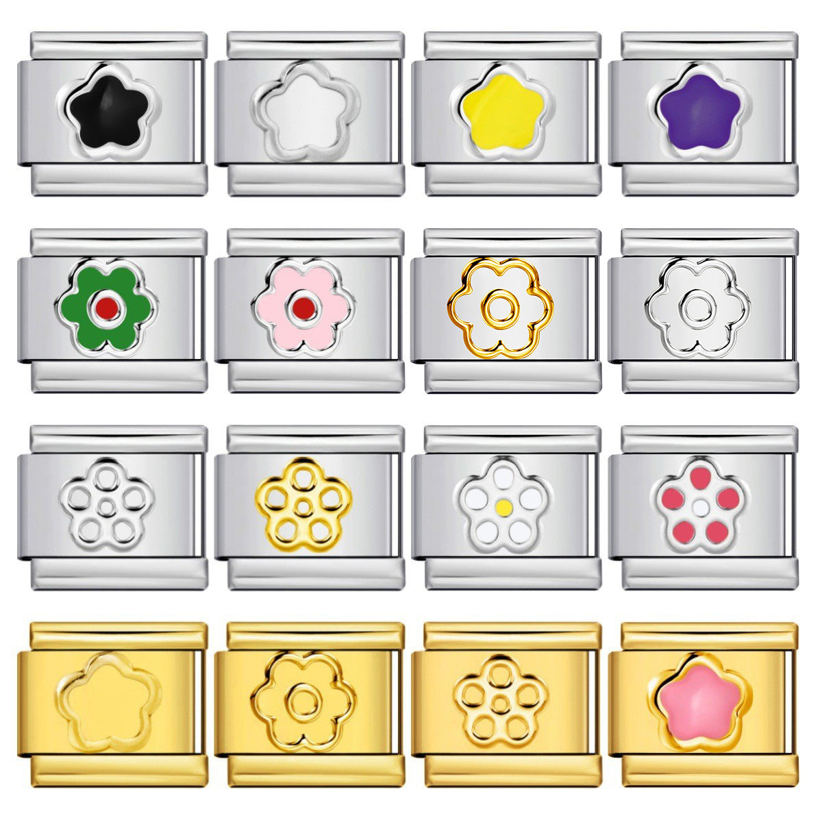 New Petal Stamping Series DIY Italian Module Bracelet Titanium Steel Gold Plated Drip Oil Splicing Strap Chain New Petal Stamping Series DIY Italian Module Bracelet Titanium Steel Gold Plated Drip Oil Splicing Strap Chain